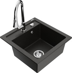 MEXEN/S - Vito granitový drez 1-miska vrátane batérie Elia, čierna/zlatá metalik (6503-75-670101-00)