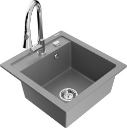 MEXEN/S - Vito granitový drez 1-miska vrátane batérie Elia, šedá (6503-71-670101-00)