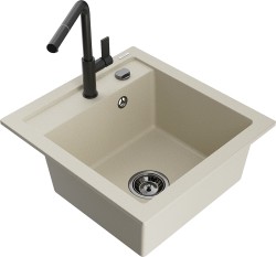 MEXEN/S - Vito granitový drez 1-miska vrátane batérie Flora, béžová (6503-69-670401-70-B)