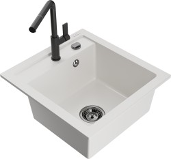 MEXEN/S - Vito granitový drez 1-miska vrátane batérie Flora, biela (6503-20-670401-70-B)