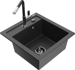 MEXEN/S - Vito granitový drez 1-miska vrátane batérie Flora, čierna kropenatá (6503-76-670401-07-B)