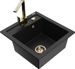 MEXEN/S - Vito granitový drez 1-miska vrátane batérie Rita, čierna (6503-77-670300-50)