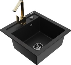 MEXEN/S - Vito granitový drez 1-miska vrátane batérie Rita, čierna (6503-77-670300-50-B)