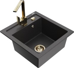 MEXEN/S - Vito granitový drez 1-miska vrátane batérie Rita, čierna kropenatý (6503-76-670300-50)