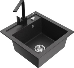 MEXEN/S - Vito granitový drez 1-miska vrátane batérie Rita, čierna kropenatý (6503-76-670300-70)