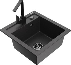 MEXEN/S - Vito granitový drez 1-miska vrátane batérie Rita, čierna kropenatý (6503-76-670300-70-B)