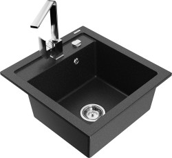 MEXEN/S - Vito granitový drez 1-miska vrátane batérie Rita, čierna/strieborná (6503-73-670300-00)