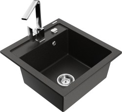 MEXEN/S - Vito granitový drez 1-miska vrátane batérie Rita, čierna/zlatá metalik (6503-75-670300-00)