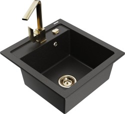 MEXEN/S - Vito granitový drez 1-miska vrátane batérie Rita, čierna/zlatá metalik (6503-75-670300-50)