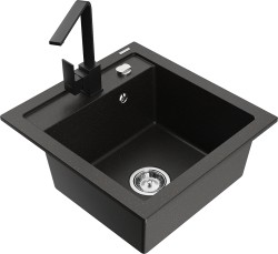 MEXEN/S - Vito granitový drez 1-miska vrátane batérie Rita, čierna/zlatá metalik (6503-75-670300-70)