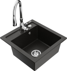 MEXEN/S - Vito granitový drez 1-miska vrátane batérie Savita, čierna/zlatá metalik (6503-75-672601-00)
