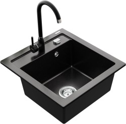 MEXEN/S - Vito granitový drez 1-miska vrátane batérie Telma, čierna (6503-77-670200-70)