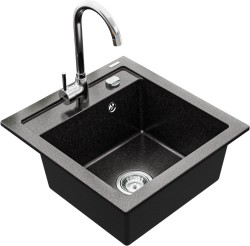 MEXEN/S - Vito granitový drez 1-miska vrátane batérie Telma, čierna kropenatý (6503-76-670200-00)