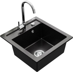 MEXEN/S - Vito granitový drez 1-miska vrátane batérie Telma, čierna/strieborný metalik (6503-73-670200-00)