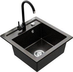 MEXEN/S - Vito granitový drez 1-miska vrátane batérie Telma, čierna/zlatý metalik (6503-75-670200-70)