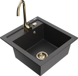 MEXEN/S - Vito granitový drez vrátane batérie Telma, čierna kropenatá (6503-76-670200-50)