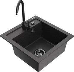 MEXEN/S - Vito granitový drez vrátane batérie Telma, čierna kropenatá (6503-76-670200-70-B)