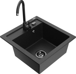 MEXEN/S - Vito granitový drez vrátane batérie Telma, čierna/strieborná metalík (6503-73-670200-70-B)