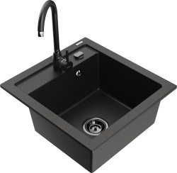 MEXEN/S - Vito granitový drez vrátane batérie Telma, čierna/zlatá metalik (6503-75-670200-70-B)