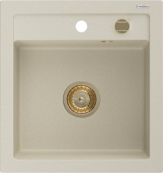 MEXEN/S - Vito Vito granitový drez 1-miska 520x490 mm, béžová, + zlatý sifón (6503521000-69-G)