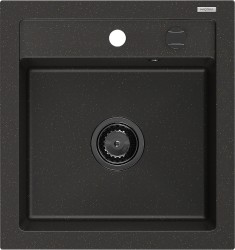 MEXEN/S - Vito Vito granitový drez 1-miska 520x490 mm, čierna / zlatá metalik, + čierny sifón (6503521000-75-B)