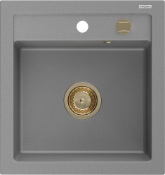 MEXEN/S - Vito Vito granitový drez 1-miska 520x490 mm, sivá, + zlatý sifón (6503521000-71-G)