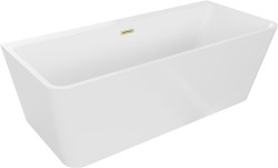 MEXEN/S - Volta vaňa voľne stojaca rohová 150 x 75, biela, sifón a prepad zlatá kartáčovaná (51131507500-55)