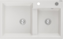 MEXEN - Tomas granitový drez 2-bowl 800x500 mm, biela, sifón chróm (6516802000-20)