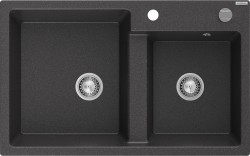 MEXEN - Tomas granitový drez 2-bowl 800x500 mm, čierna kropenatý, sifón chróm (6516802000-76)