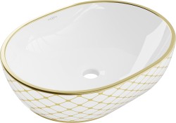 MEXEN - Viki umývadlo na dosku 48 x 35, biela/zlatá vzor (21054809)
