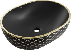 MEXEN - Viki umývadlo na dosku 48 x 35, čierna mat/zlatá vzor (21054879)