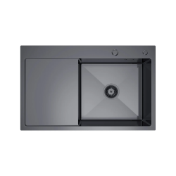 Oceľový kuchynský drez 78 x 49 PVD grafit s odkvapkávačom vľavo, Velazo VELAZ(7849RB)