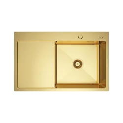 Oceľový kuchynský drez 78 x 49, zlatý PVD s odkvapkávačom vľavo, Velazo VELAZ(7849RG)