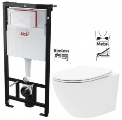 Předstěnový instalační systém bez tlačítka + WC REA Carlo Flat Mini Rimless + SEDÁTKO (AM101/1120 X CF1)