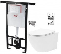 Předstěnový instalační systém bez tlačítka + WC REA Carlo Flat Mini Rimless + SEDÁTKO (AM102/1120 X CF1)