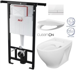 Předstěnový instalační systém s bílým tlačítkem M1710 + WC CERSANIT CLEANON MODUO + SEDÁTKO (AM102/1120 M1710 MO1)