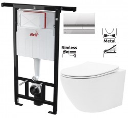 Předstěnový instalační systém s chromovým tlačítkem M1721 + WC REA Carlo Flat Mini Rimless + SEDÁTKO (AM102/1120 M1721 CF1)