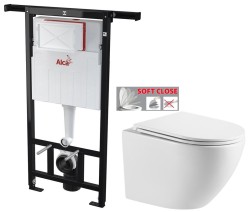Predstenový inštalačný systém bez tlačidla + WC INVENA LIMNOS /VÍROVÉ SPLACH/ WITH SOFT  se sedlem RIMLESS (AM102/1120 X LI1)