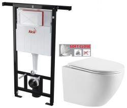 Predstenový inštalačný systém bez tlačidla + WC INVENA LIMNOS WITH SOFT  se sedlem RIMLESS (AM102/1120 X LI1)