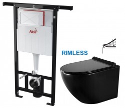 Predstenový inštalačný systém bez tlačidla + WC MEXEN LENA ČERNÁ Rimless + SEDADLO (AM102/1120 X ME01)