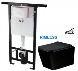 Predstenový inštalačný systém bez tlačidla + WC MEXEN TEO ČERNÁ Rimless + SEDADLO (AM102/1120 X ME02)