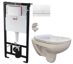 Predstenový inštalačný systém s bielym tlačidlom M1710 + WC bez oplachového kruhu Edge + SEDADLO (AM101/1120 M1710 EG1)