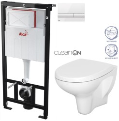 Predstenový inštalačný systém s bielym tlačidlom M1710 + WC CERSANIT ARTECO CLEANON + SEDADLO (AM101/1120 M1710 AT1)
