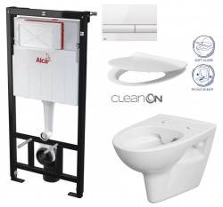Predstenový inštalačný systém s bielym tlačidlom M1710 + WC CERSANIT CLEANON PARVA + SEDADLO (AM101/1120 M1710 PA2)