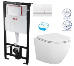 Predstenový inštalačný systém s bielym tlačidlom M1710 + WC CERSANIT DESSE VORTEX + SEDADLO (AM101/1120 M1710 ES1)