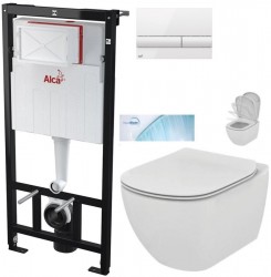 Predstenový inštalačný systém s bielym tlačidlom M1710 + WC Ideal Standard Tesi so sedadlom SoftClose, AquaBlade (AM101/1120 M1710 TE1)