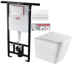 Predstenový inštalačný systém s bielym tlačidlom M1710 + WC INVENA FLORINA /VÍROVÉ SPLACH/ WITH SOFT  se sedlem RIMLESS (AM102/1120 M1710 FL1)