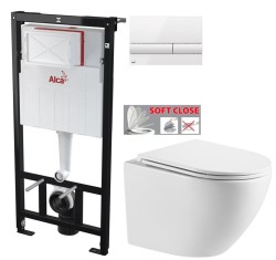 Predstenový inštalačný systém s bielym tlačidlom M1710 + WC INVENA LIMNOS /VÍROVÉ SPLACH/ WITH SOFT  se sedlem RIMLESS (AM101/1120 M1710 LI1)