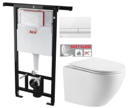 Predstenový inštalačný systém s bielym tlačidlom M1710 + WC INVENA LIMNOS /VÍROVÉ SPLACH/ WITH SOFT  se sedlem RIMLESS (AM102/1120 M1710 LI1)