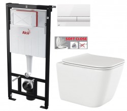 Predstenový inštalačný systém s bielym tlačidlom M1710 + WC INVENA PAROS  + SEDADLO (AM101/1120 M1710 RO1)